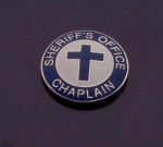 SHERIFF'S OFFICE CHAPLAIN Silver Lapel Collar Pin 15/16" round blue white cross